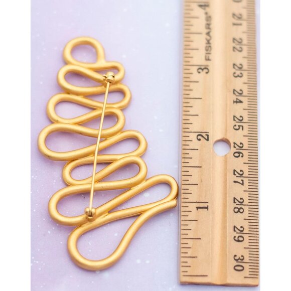 Large Vintage Golden Wavy Wavelines Brooch | Gold Tone Brooch | J22 - Picture 3 of 3